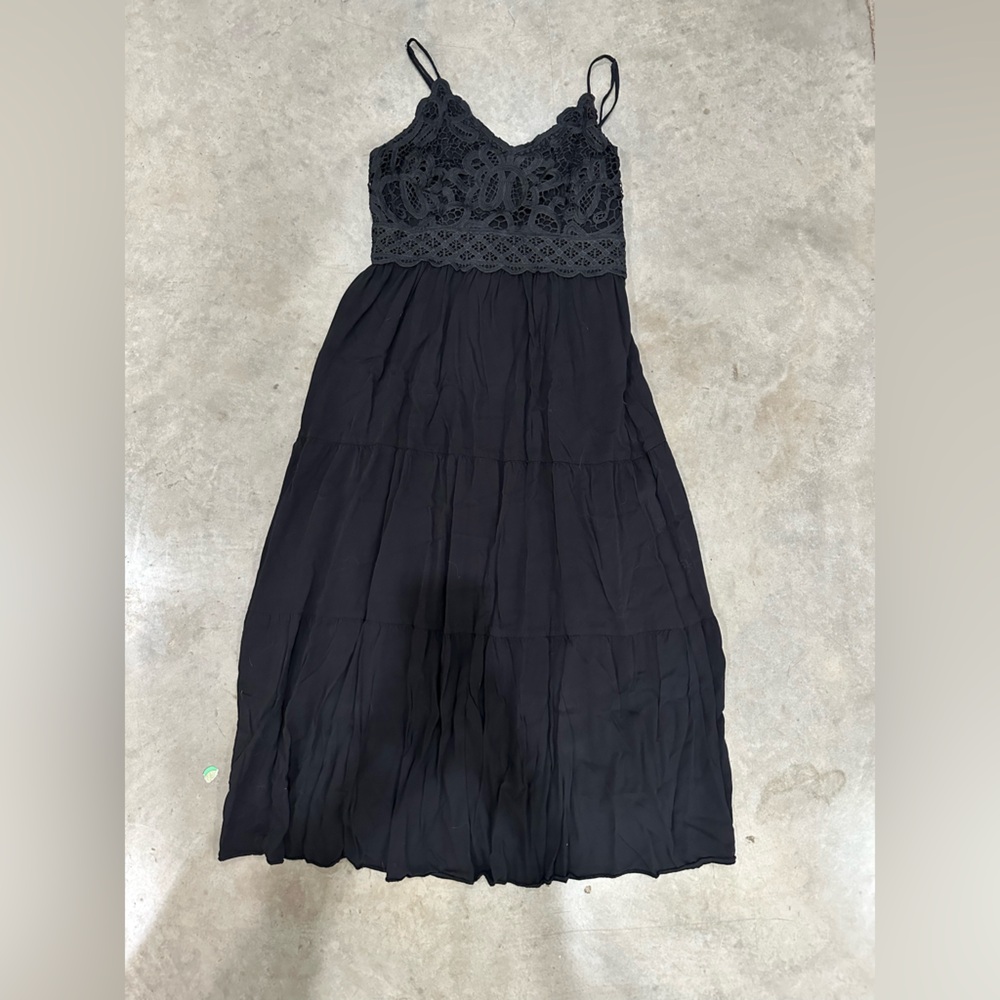 Black flowy dress with lace detail